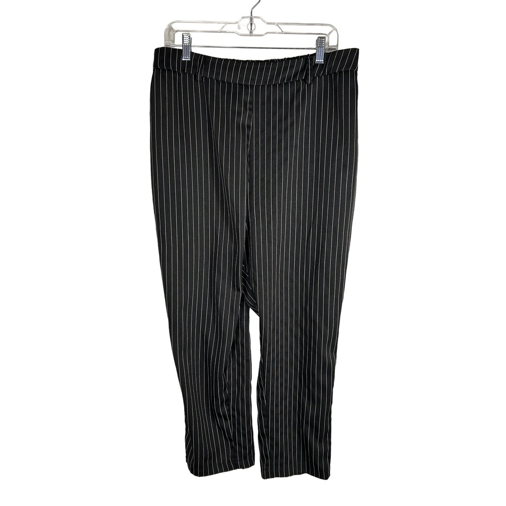 SHEIN Curve Womens 1XL Black Pinstripe Elastic Back Trousers Pants JIT11056730
